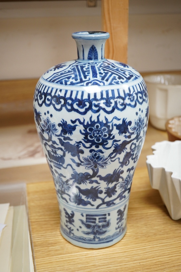 A Chinese blue and white baluster vase, 30cm. Condition - good